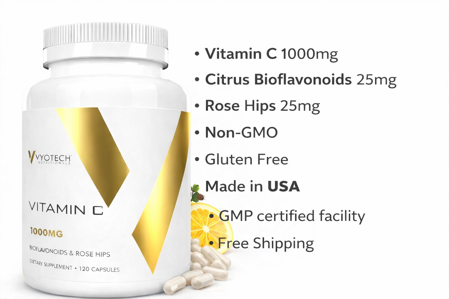 Vitamin C 1000 mg Buffered Capsules 240 Count 2 Pack Non Acidic Easy on Stomach
