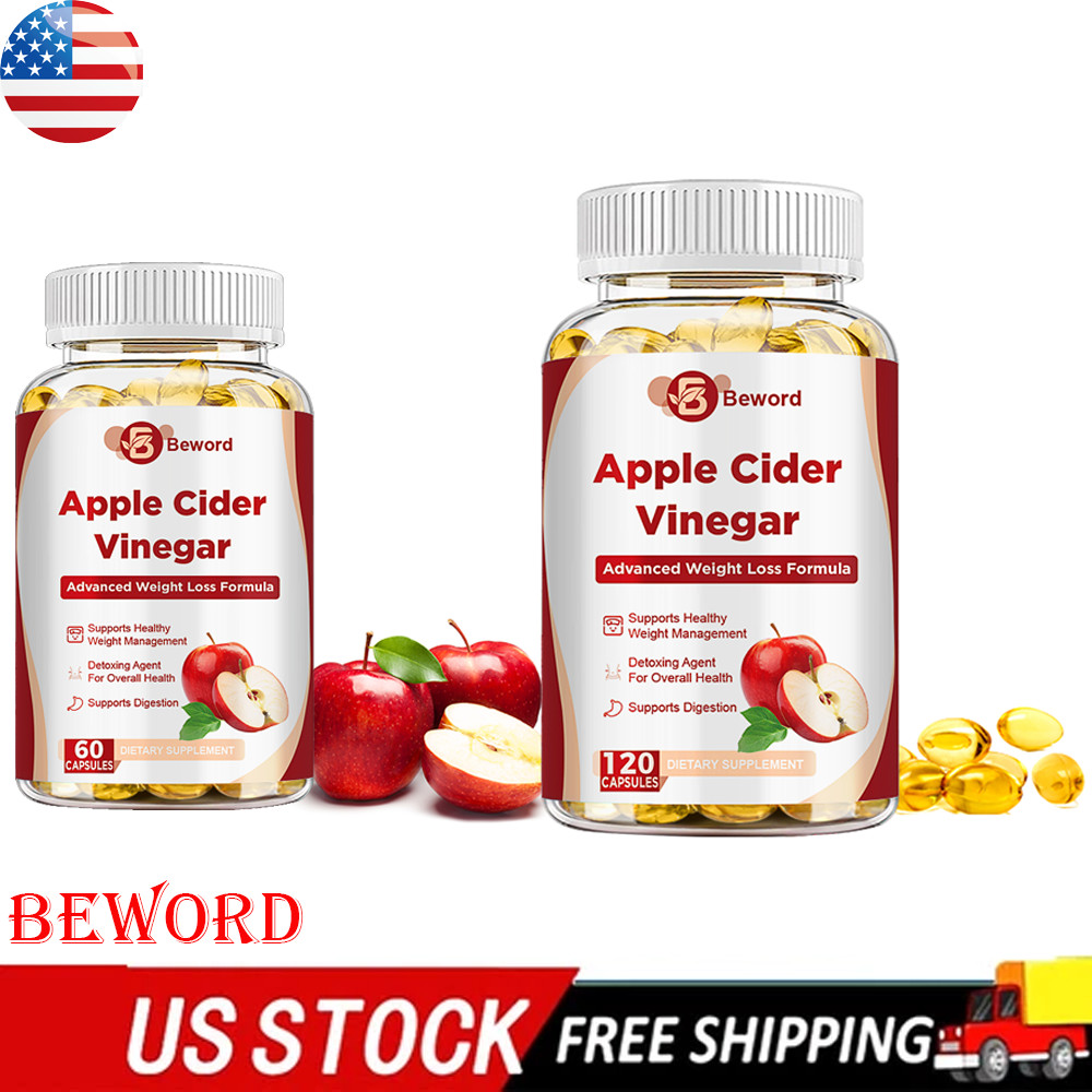 Natural ACV Apple Cider Vinegar Capsules with The Mother 1600mg -60/120 Pills