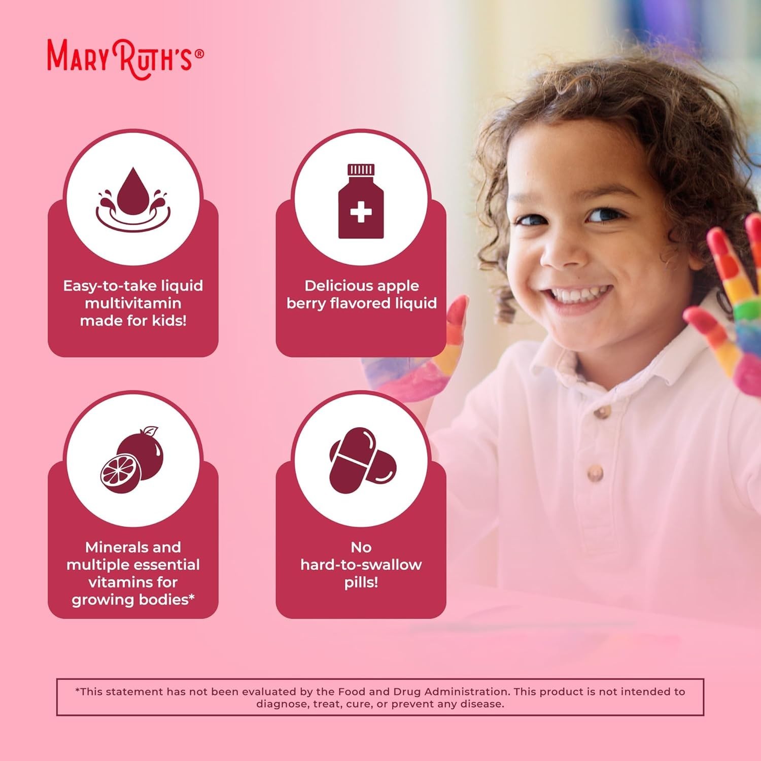 MaryRuth’s Kids Liquid Morning Multivitamin Apple Berry 15.22oz Vegan Sugar-Free