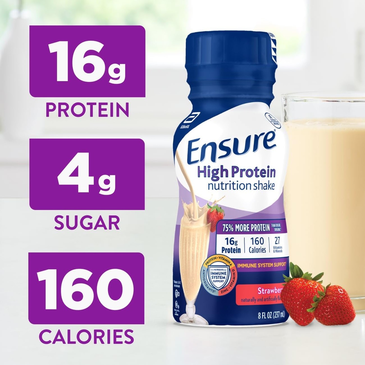 Ensure High Protein Strawberry Nutrition Shake 16g Protein Ready to Drink