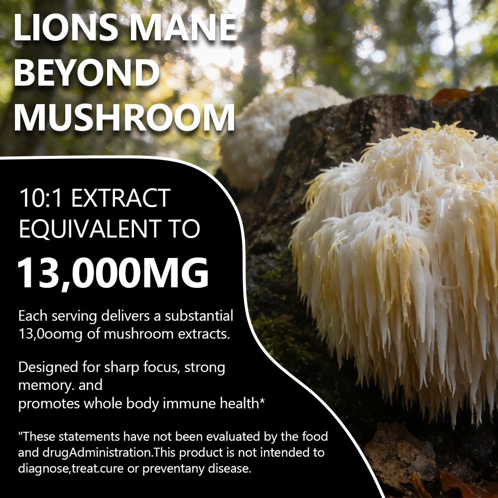13000mg Mushroom Complex Supplement Lions Mane, Reishi, Shiitake, Chaga,Maitake