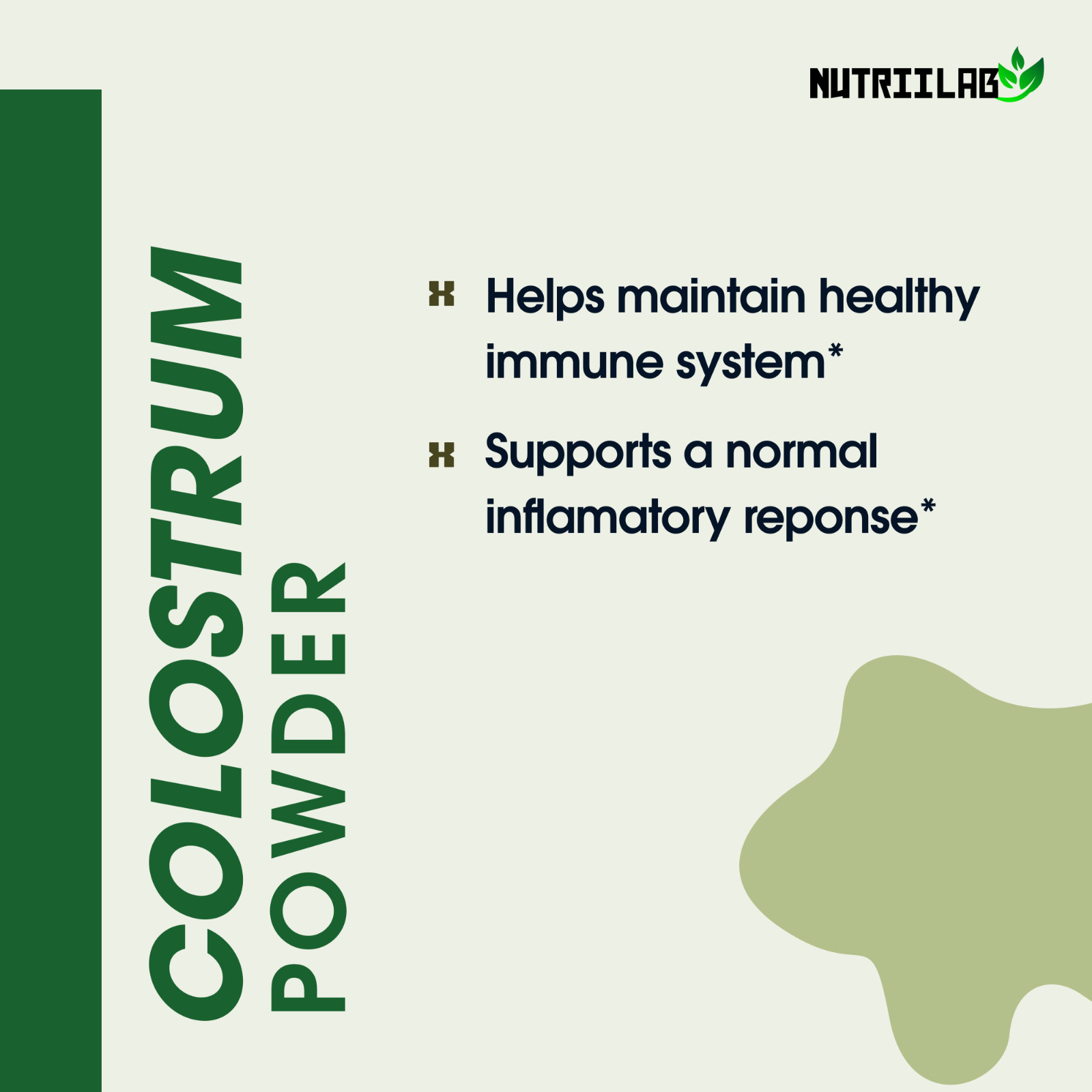 NutriiLab Bovine Colostrum Powder 2500mg IgG Immune Gut Health 30 Day Supply