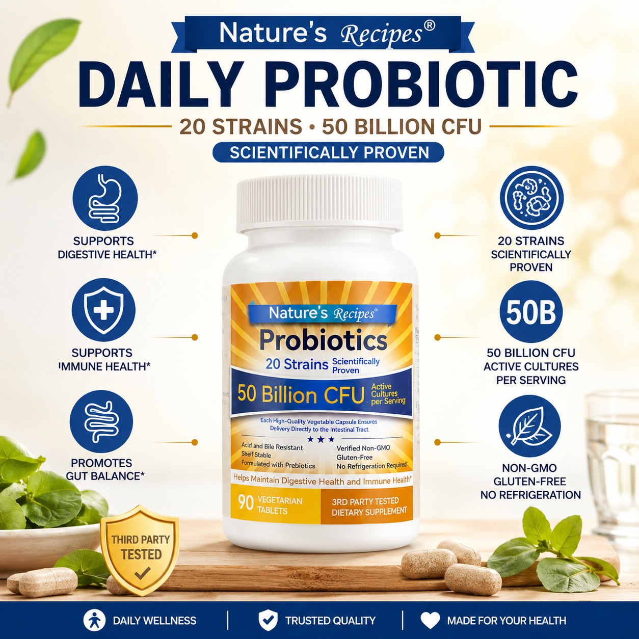 Nature’s Recipes Probiotic 50B 20 Strains 90 Tabs Compare NewRhythm Exp 01/27