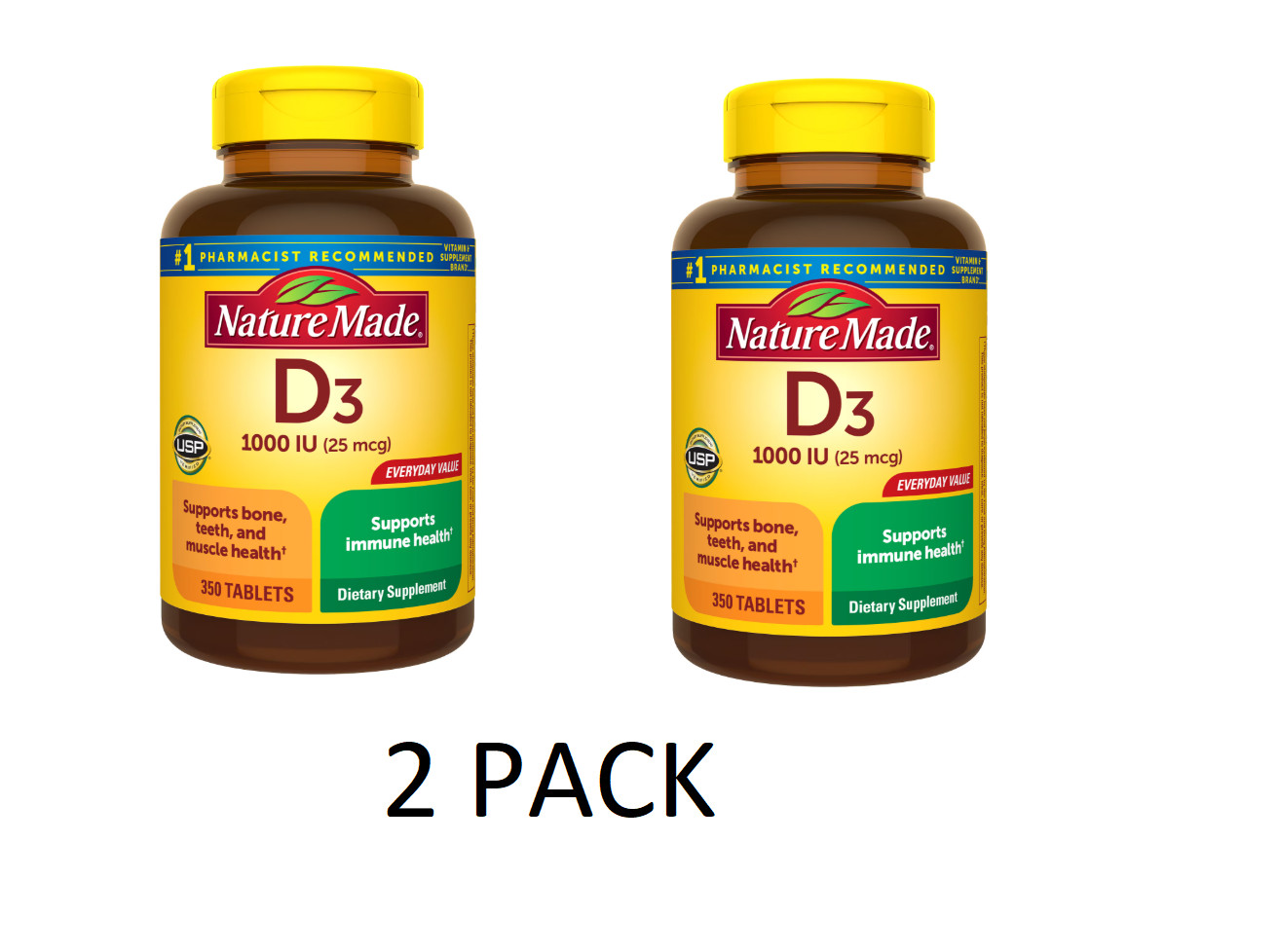 2 PACK Nature Made Vitamin D3 1000 IU Tablets, Vitamin D, Dietary Supplement