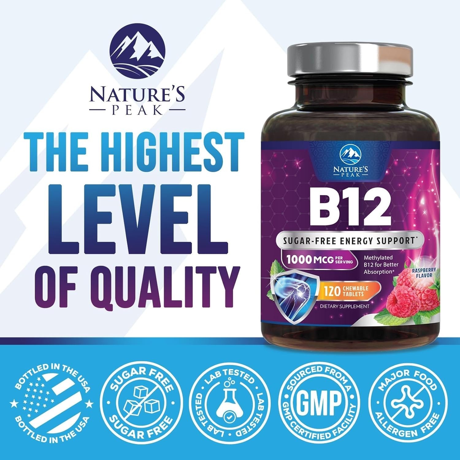 Vitamin B12 1000 mcg (Methylcobalamin) Super B 12 Complex Dietary Supplement