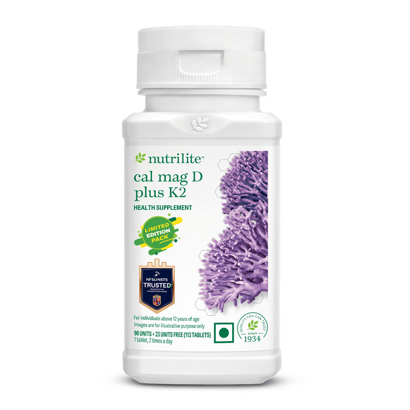 NUTRILITE® Cal Mag D Plus K2 | Helps strengthen bones & support immunity, 90 Tab