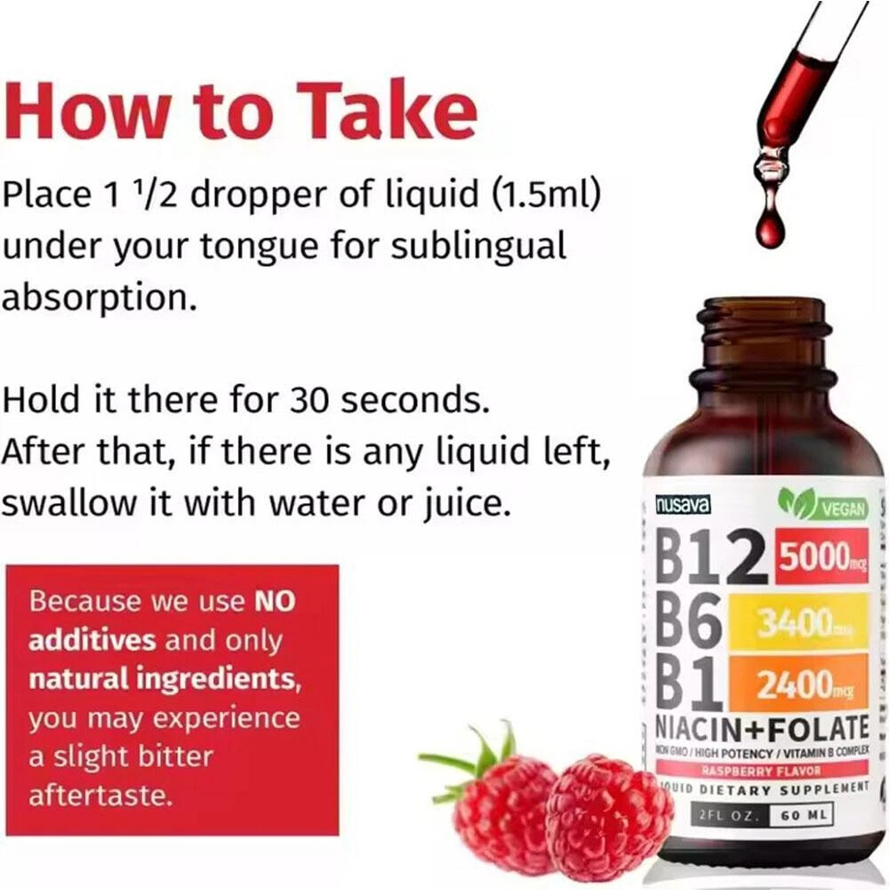 1-5 Liquid Vitamin B12 and B6 bottles Drops, B12 Sublingual Vitamin B Complex