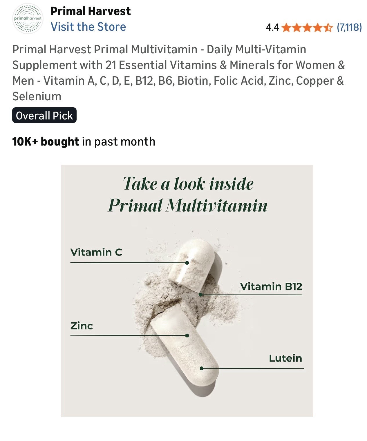 Primal Harvest Multivitamin Capsules 30 Count Unisex Adult Energy Support