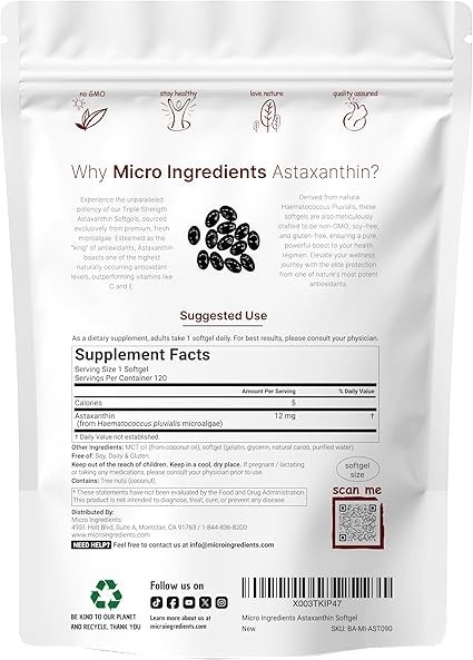 Ingredients Micro Astaxanthin 12mg, 120 Softgels, Dietary Supplement,Best gift