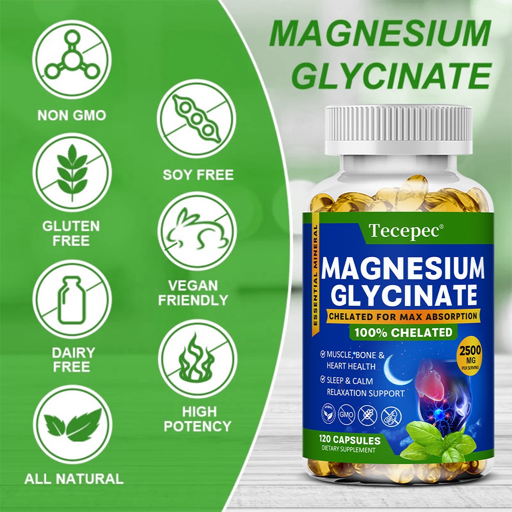Magnesium Glycinate 2500mg Support Healthy Brain Muscle Joint 30/60/120 Capsules