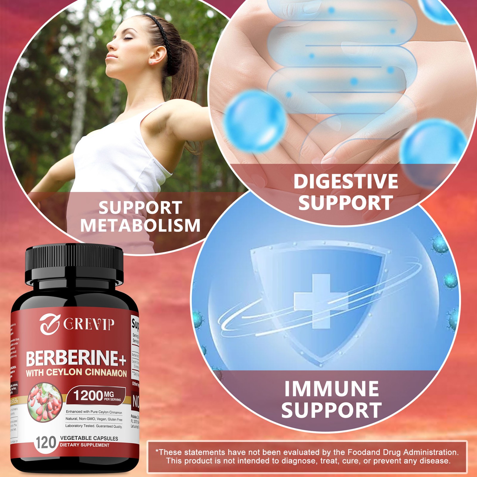 Berberine HCI+Ceylon Cinnamon 1200mg – Cardiovascular Health,Blood Sugar Support
