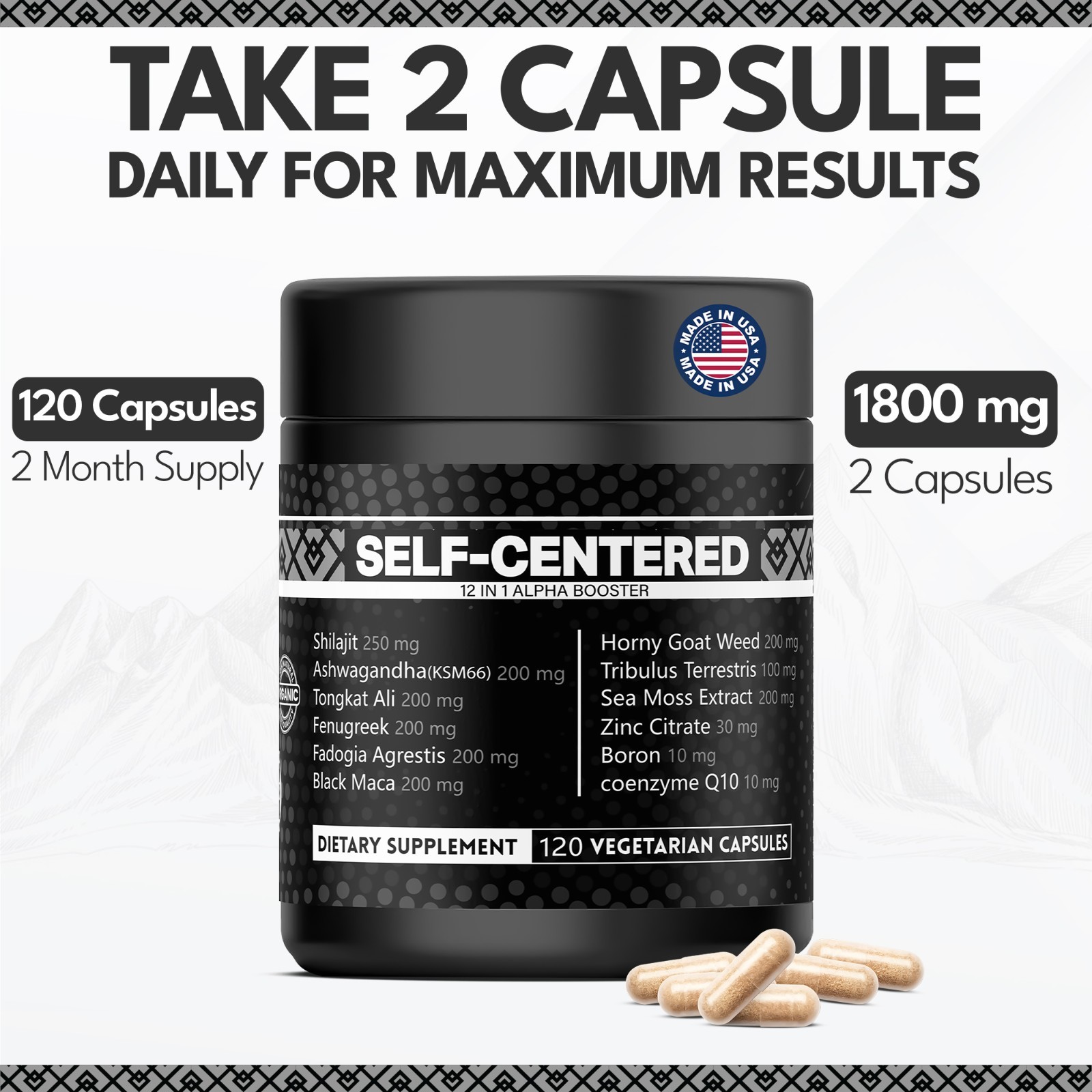 Self Centered: 12-in-1 ALPHA BOOSTER for Men, Muscle Growth, Energy,2 MONTH SPLY