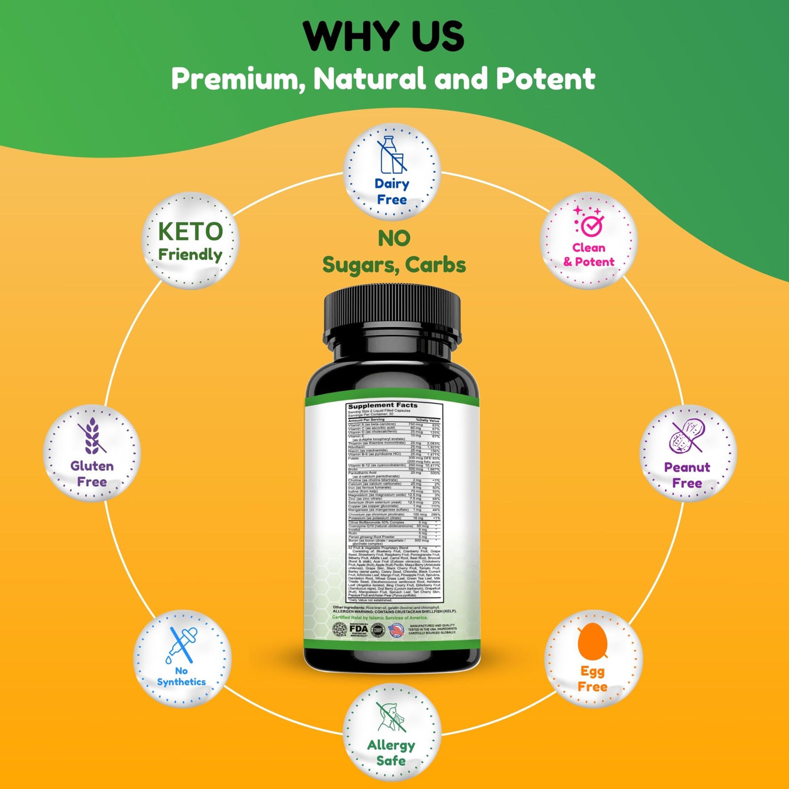 SHIFAA NUTRITION Halal Multivitamins for Women, Men Adults, 30 Servings | Ir…