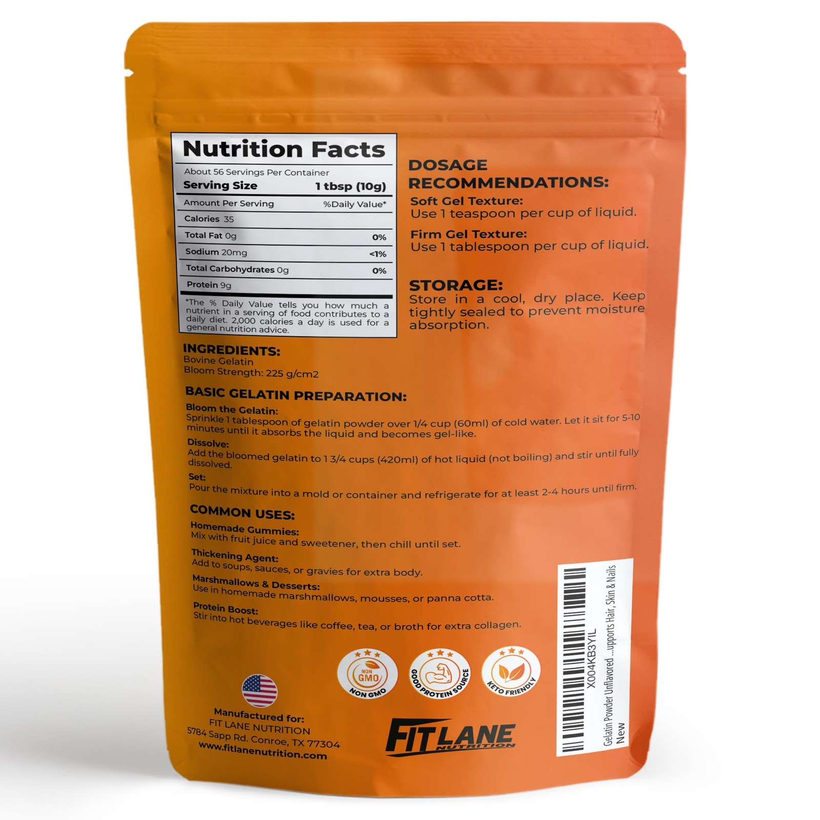 Gelatin Powder Unflavored 1.3 lbs Bulk Bag for Baking, Cooking & Beauty