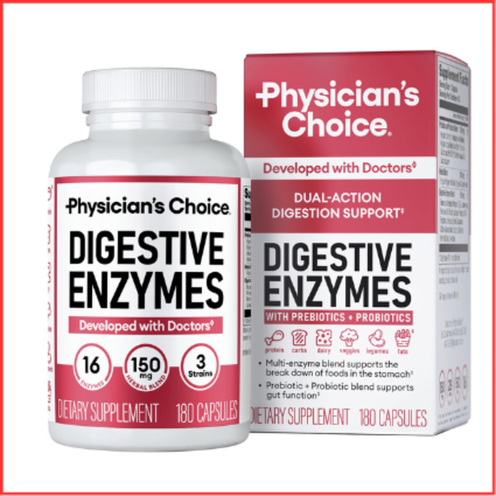 DIGESTIVE ENZYMES for Digestive Gut Health 180ct PHYSICIAN’S CHOICE