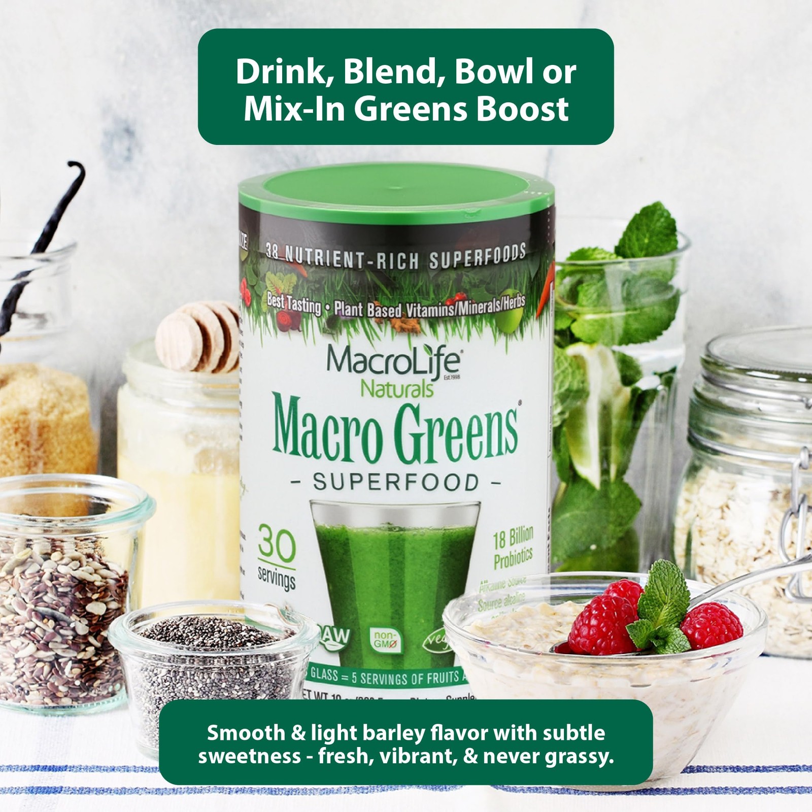 MacroLife Naturals Macro Greens Superfood Powder – 38 Superfoods with Probiot…
