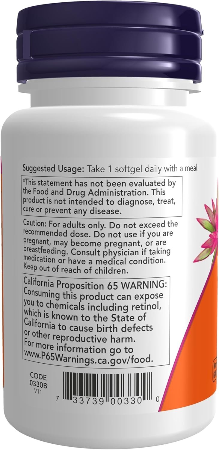 NOW Supplements,Eye Health*, Essential Nutrition, 100 Soft Vitamin A 10,000 IU