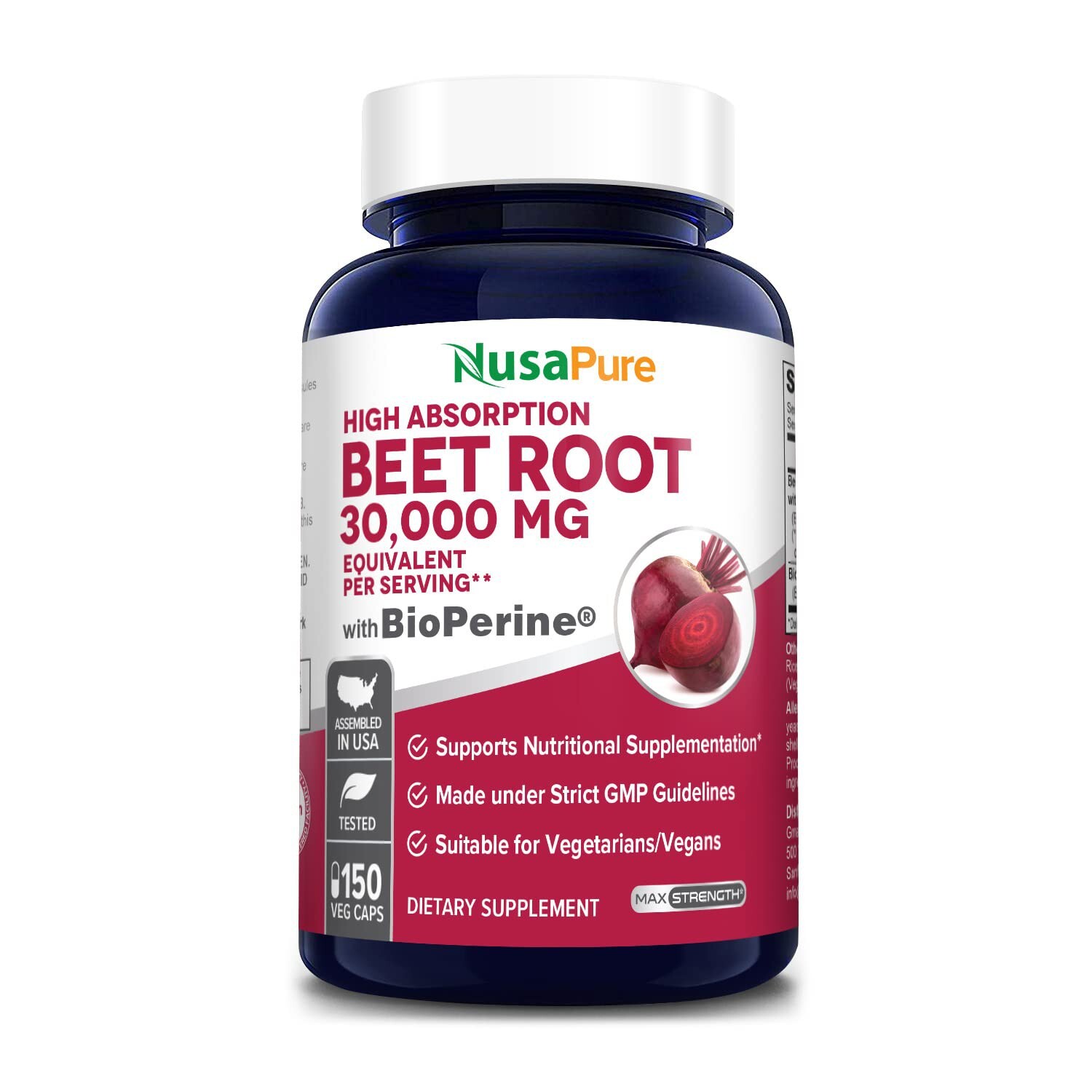 NusaPure Beet Root 30,000mg 150 Veggie caps (Vegan, Non-GMO & Gluten Free,4% …
