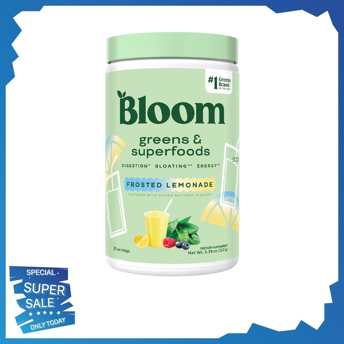 Bloom Nutrition Greens & Superfoods Powder, Frosted Lemonade, 25 Servings