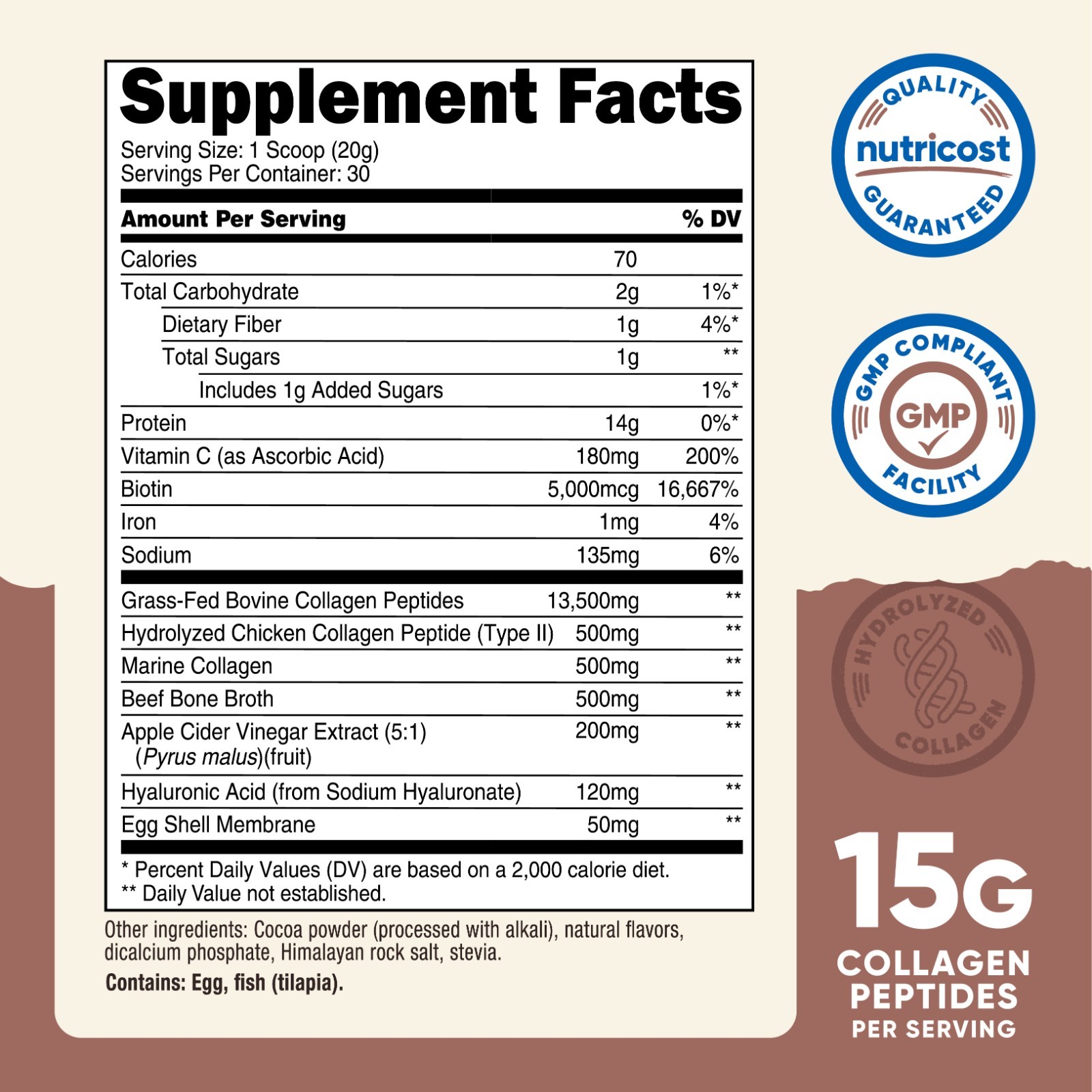 Nutricost Multi Collagen + Beauty & Protein Powder (Milk Chocolate) 30 Servings