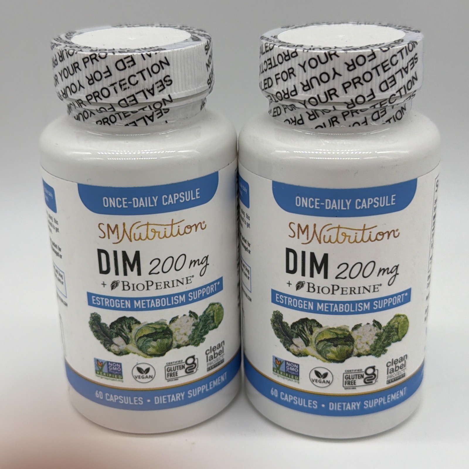 (2) SM Nutrition DIM 200mg w/BioPerine 60 capsules/ea NEW Exp 10/2026