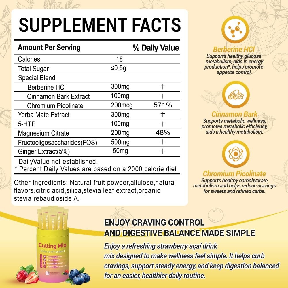 Digestive Health Drink Mix – Natural Energy, Satiety Support, 30 Servings, Straw