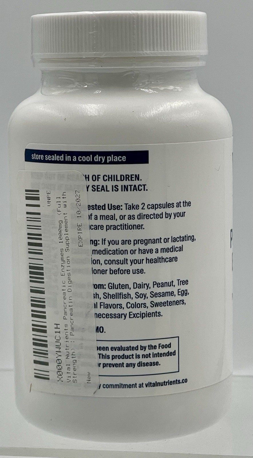 Vital Nutrients Pancreatic Enzymes 90 Capsules Gluten Dairy Soy Free EXP 10/27