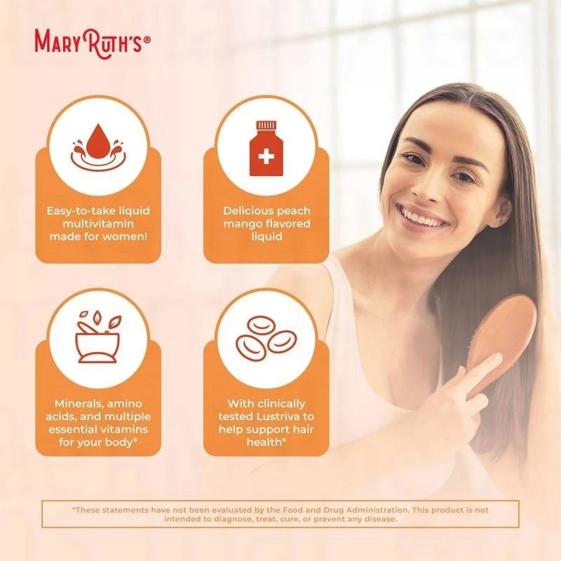 Mary Ruth’s Liquid Morning Multivitamin + Hair Growth – Peach Mango – 15 fl