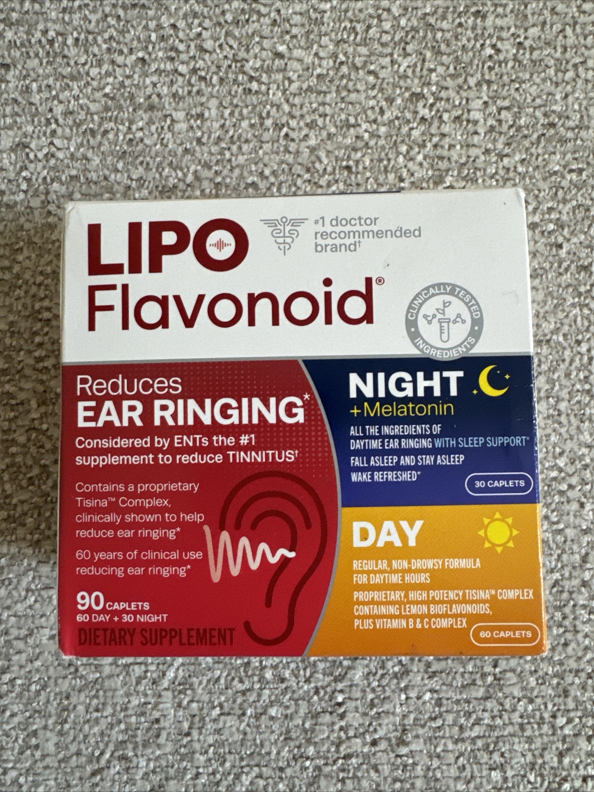 Lipo Flavonoid Plus Day/Night PM Pack Ear Ringing 90 Caplets Total 01/2027 NEW