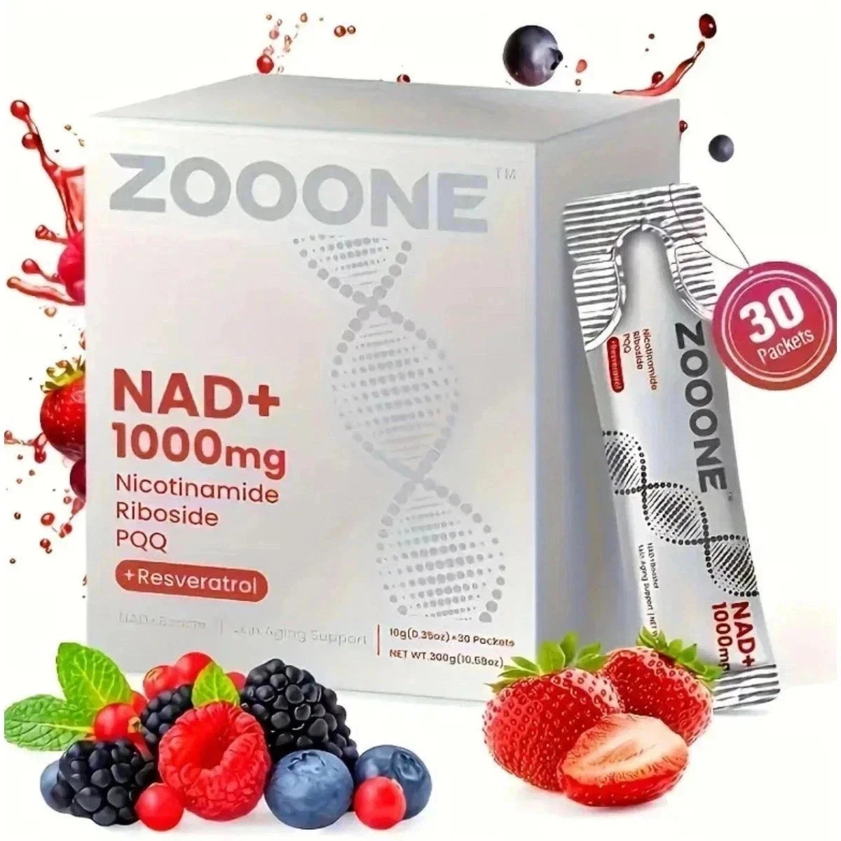 ZOONE NR1000 NAD+ Berry Drink Mix, Anti-Aging & Skin Health Support Free ship