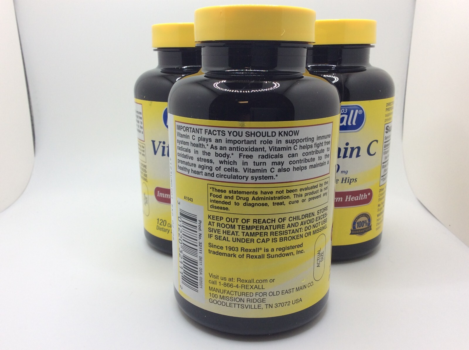 Rexall Vitamin C with Rose Hips 1000mg Immune System Health 360 Caplets, 02/2028