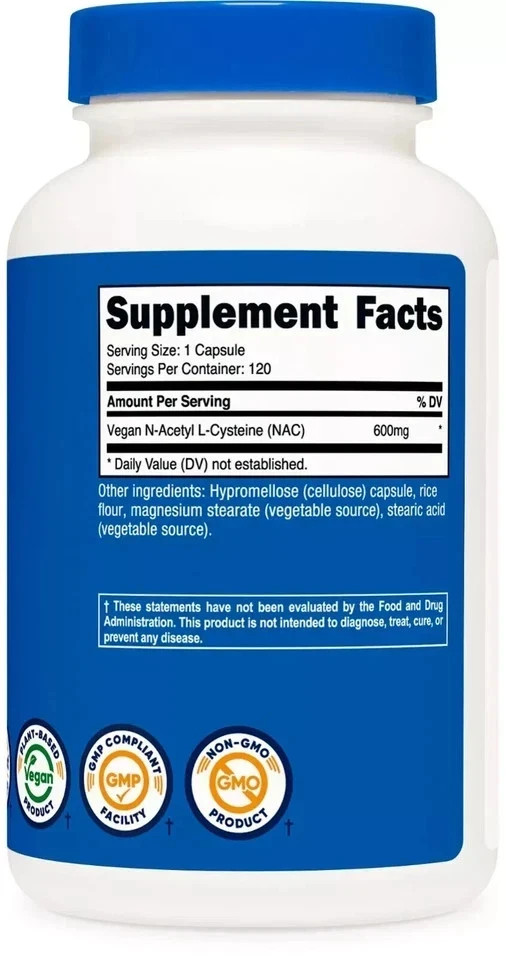 Nutricost N-Acetyl L-Cysteine (NAC) 600mg, 120 Vegan Capsules