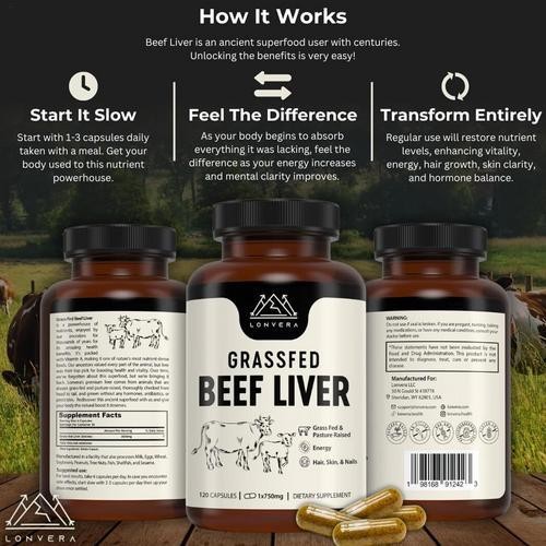 Quality Grass Fed Beef Liver Capsules Dessicated Liver Supplement 120 Tablets