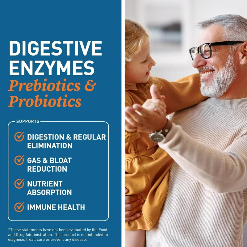 Digestive Enzymes Contains Probiotics, Prebiotics, Bromelain, Lipase