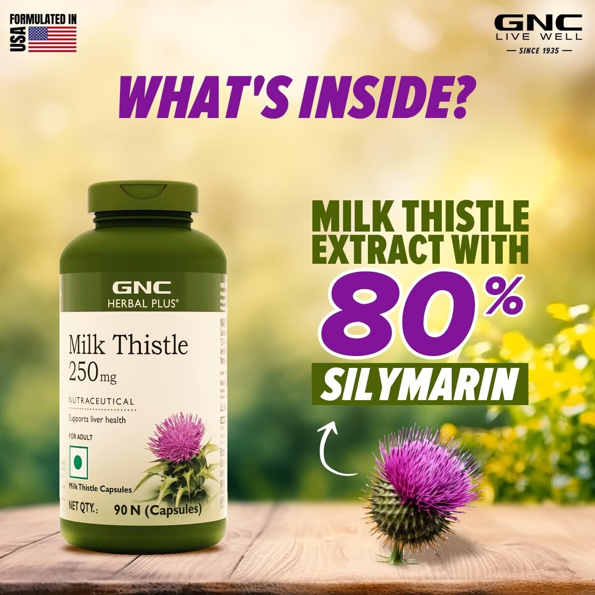 GNC Herbal Plus Milk Thistle 250 mg – 90 Capsules (Pack of 1) LONG EXPIRY