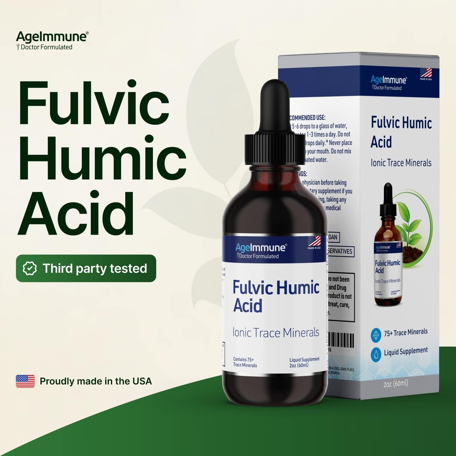 Fulvic Humic Acid 75 + Trace Minerals Liquid Supplement – Plant Derived in US…