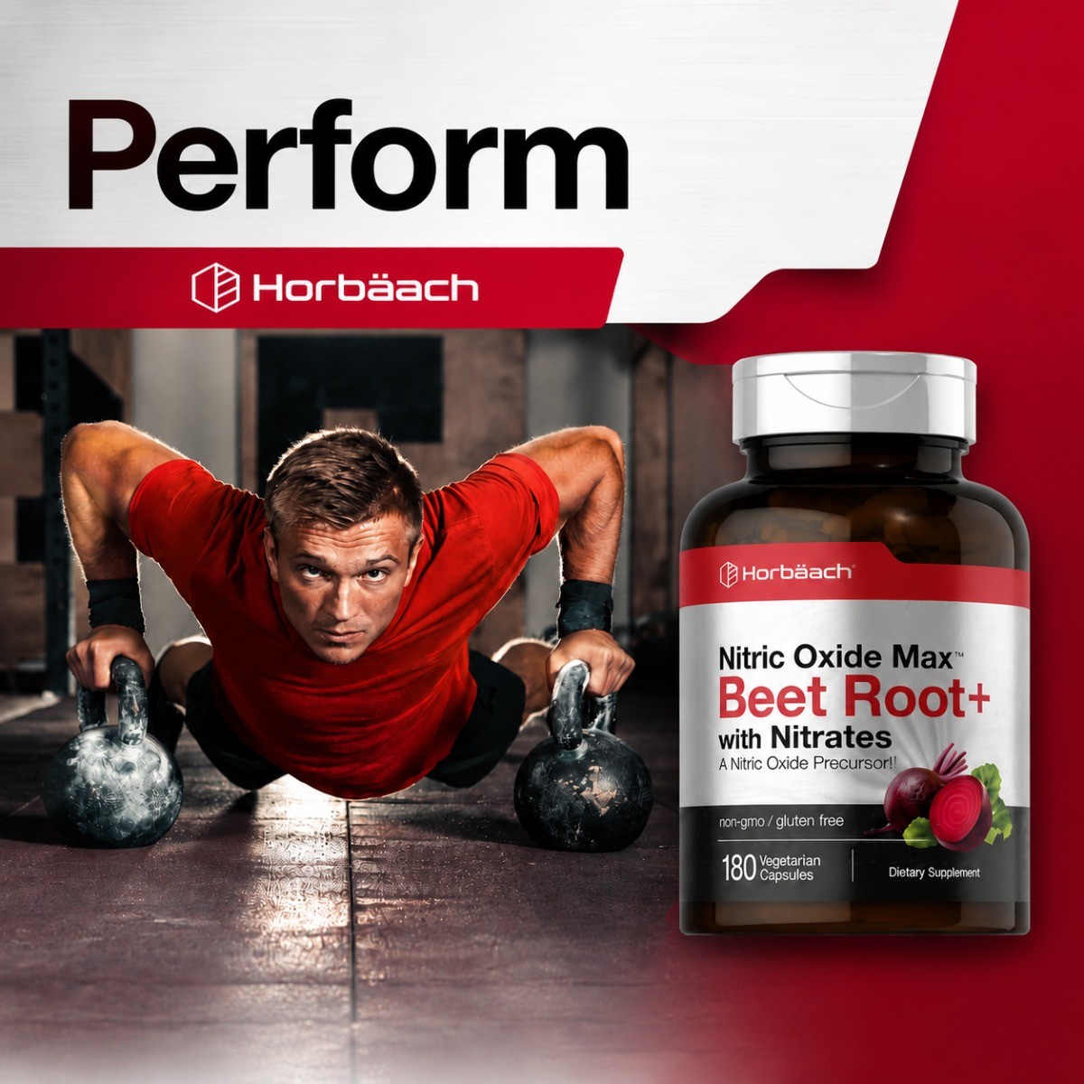 Horbäach Nitric Oxide Max Beet Root Capsules, 180 Count, Vegetarian Supplement