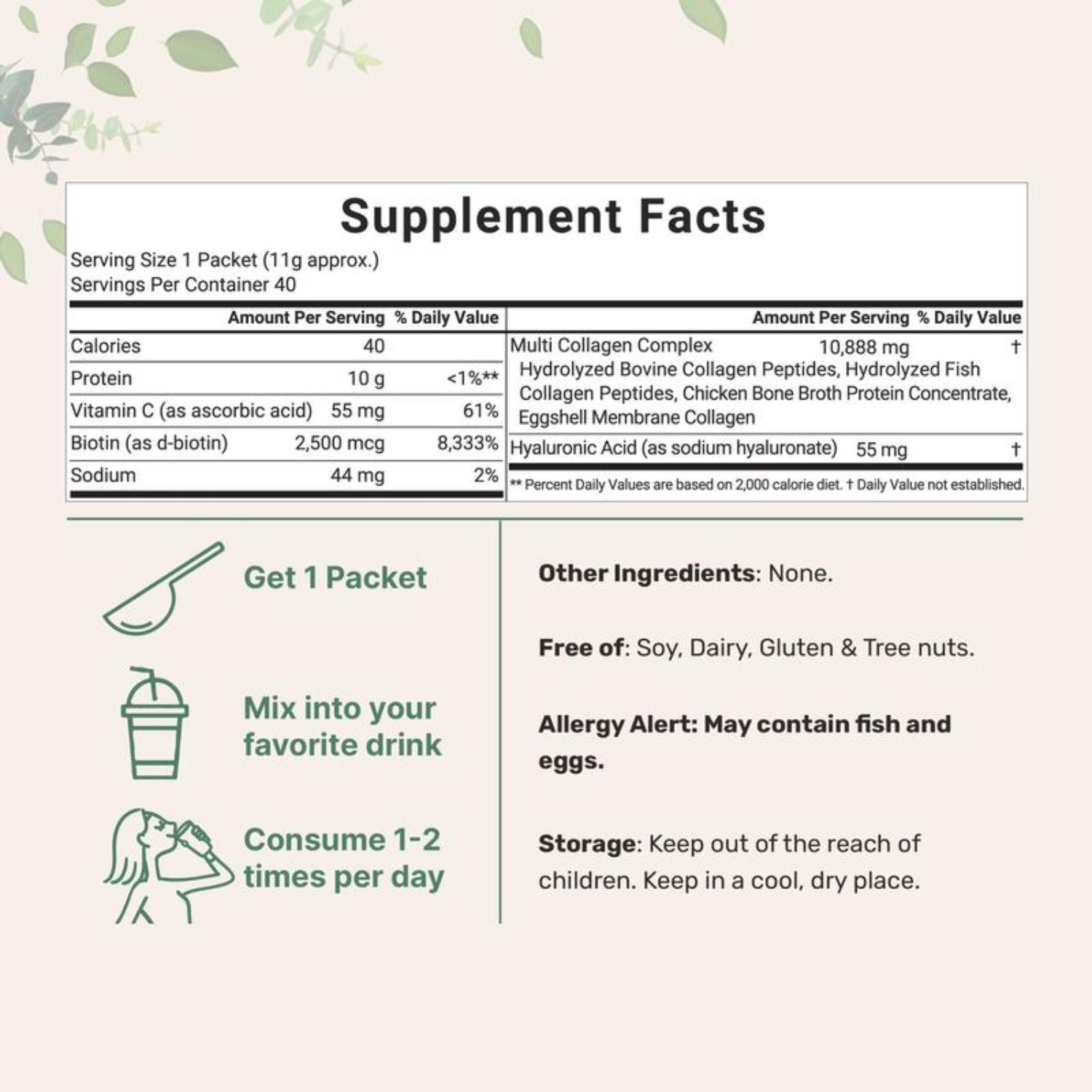 2-Pack Micro Ingredients Multi Collagen Peptides Types I II III V X Biotin 2lb P