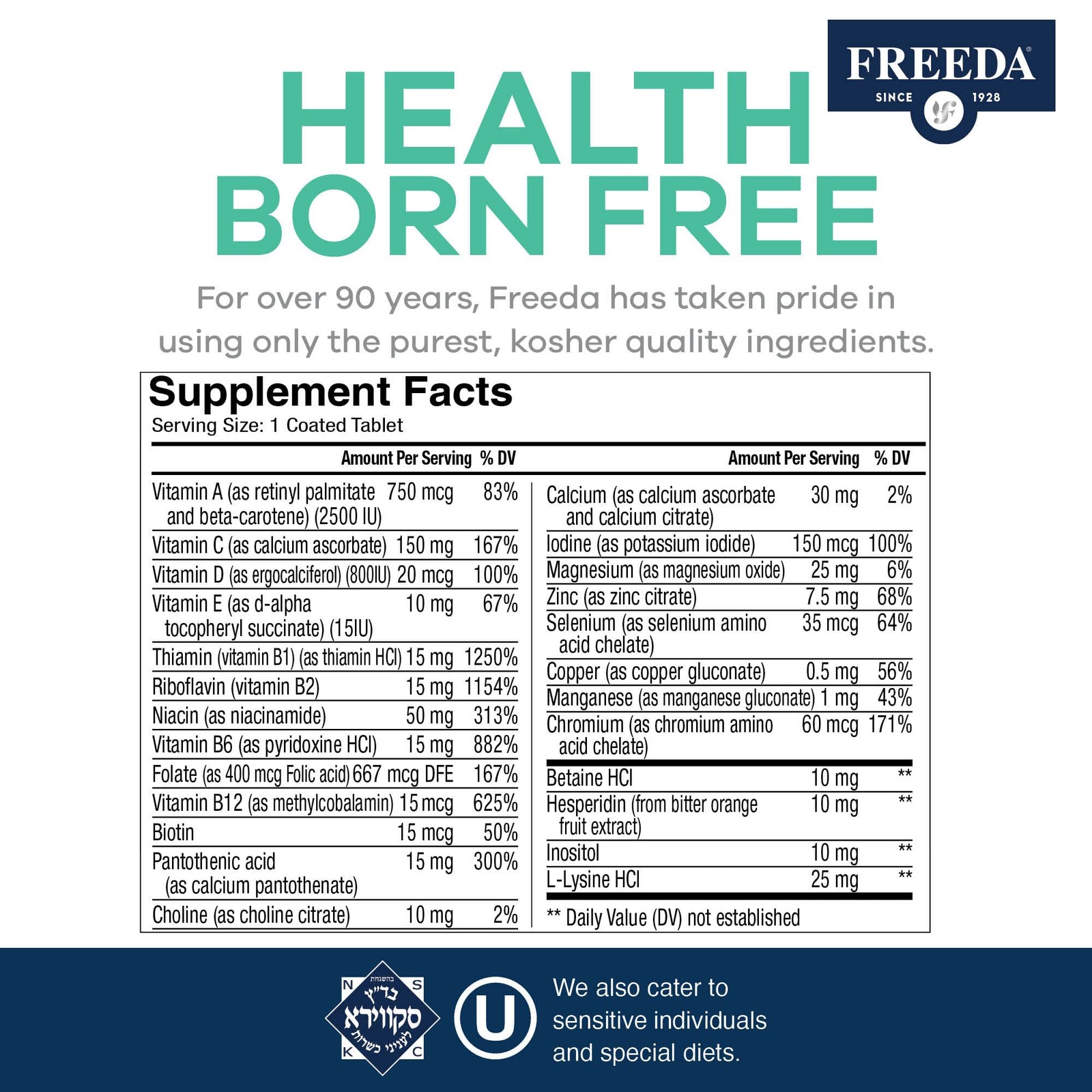 Freeda Senior Multivitamin – Kosher Vitamins for Men & 250 Count (Pack of 1)