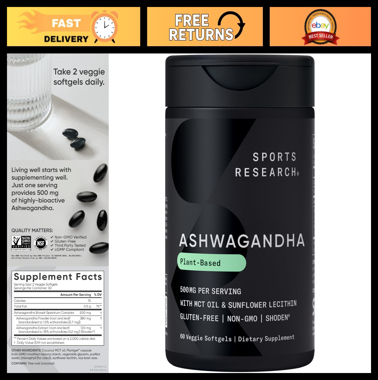 Ashwagandha Softgels with Coconut MCT Oil – Natural Adaptogen for Relaxation, Ca