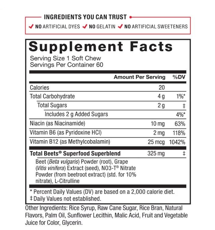 Force Factor Total Beets Healthy Energy Support, Beet Root Supplement Soft Chew