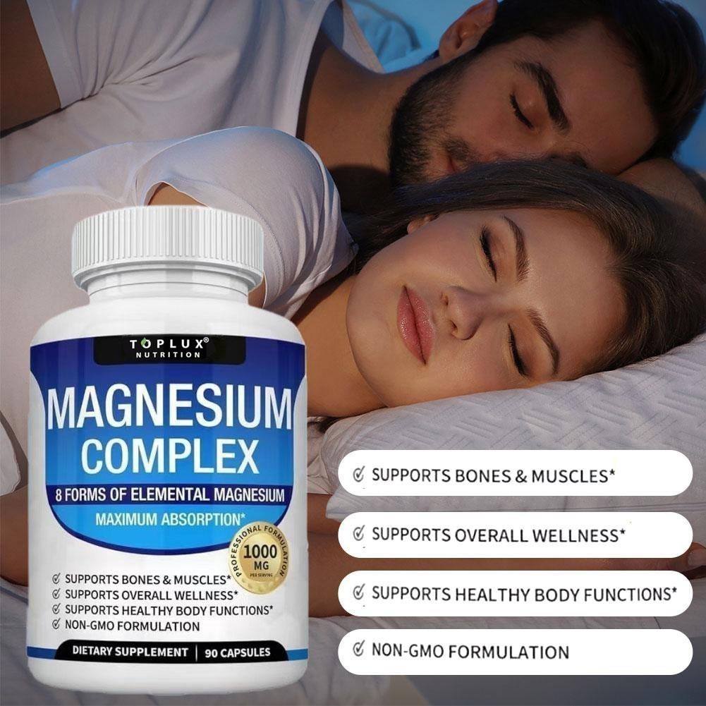 1-3 Pack Toplux Magnesium Complex 1000mg Supports 8 Elemental Magnesium
