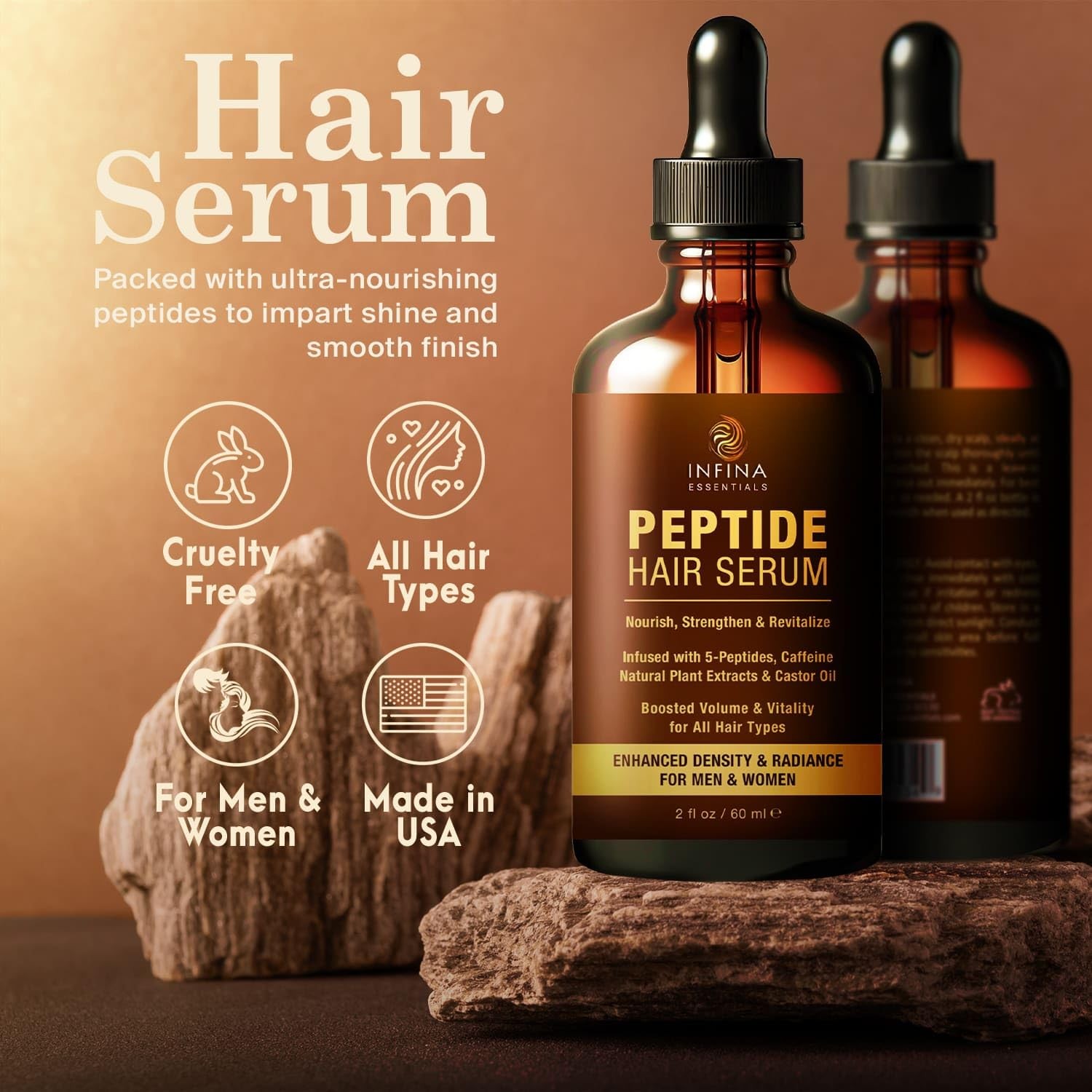 INFINA ESSENTIALS Peptide Hair Serum for Growth Men 2 Fl Oz (Pack of 1)
