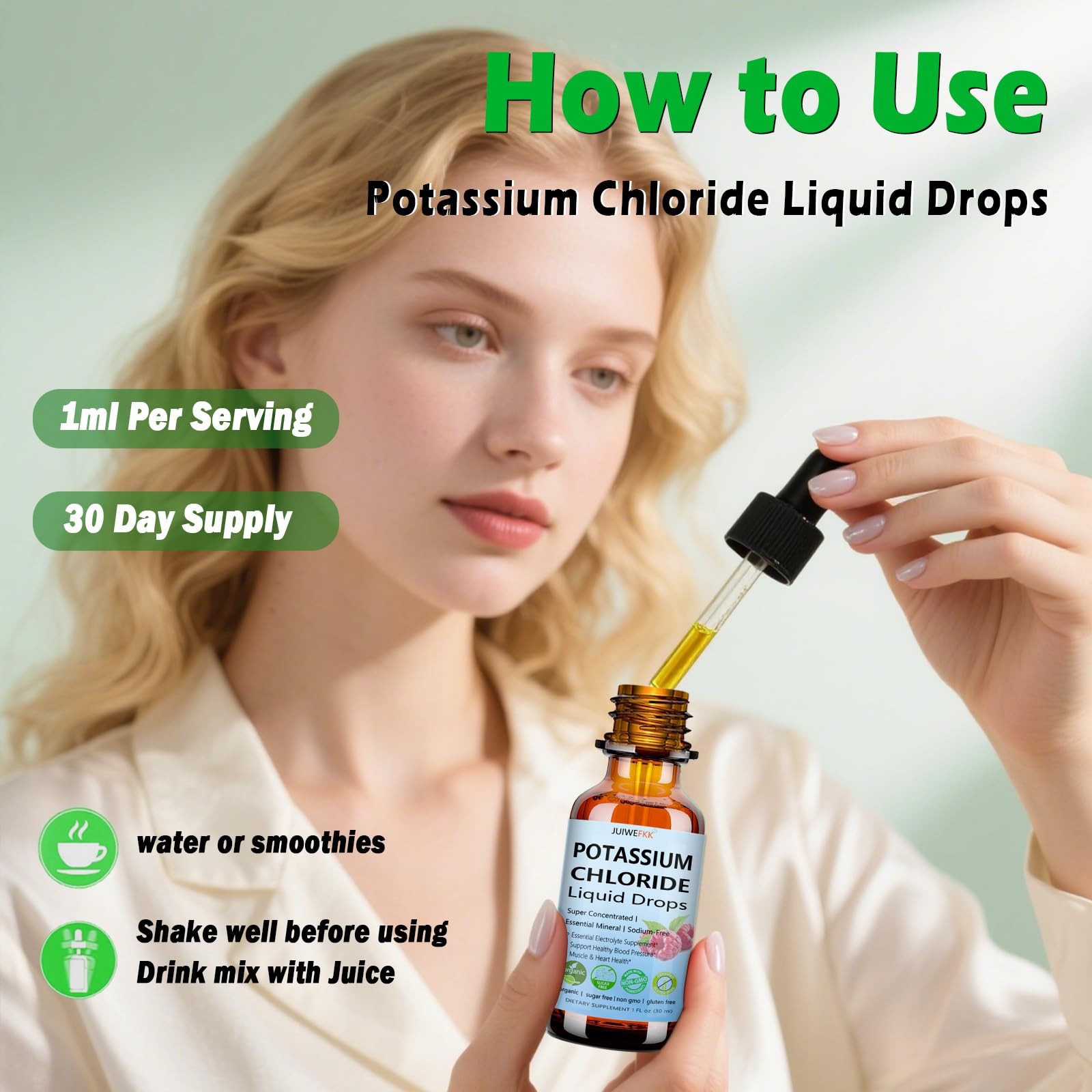 Potassium Chloride Liquid Drops, Highly Absorbable 1 Fl Oz (Pack of 1)