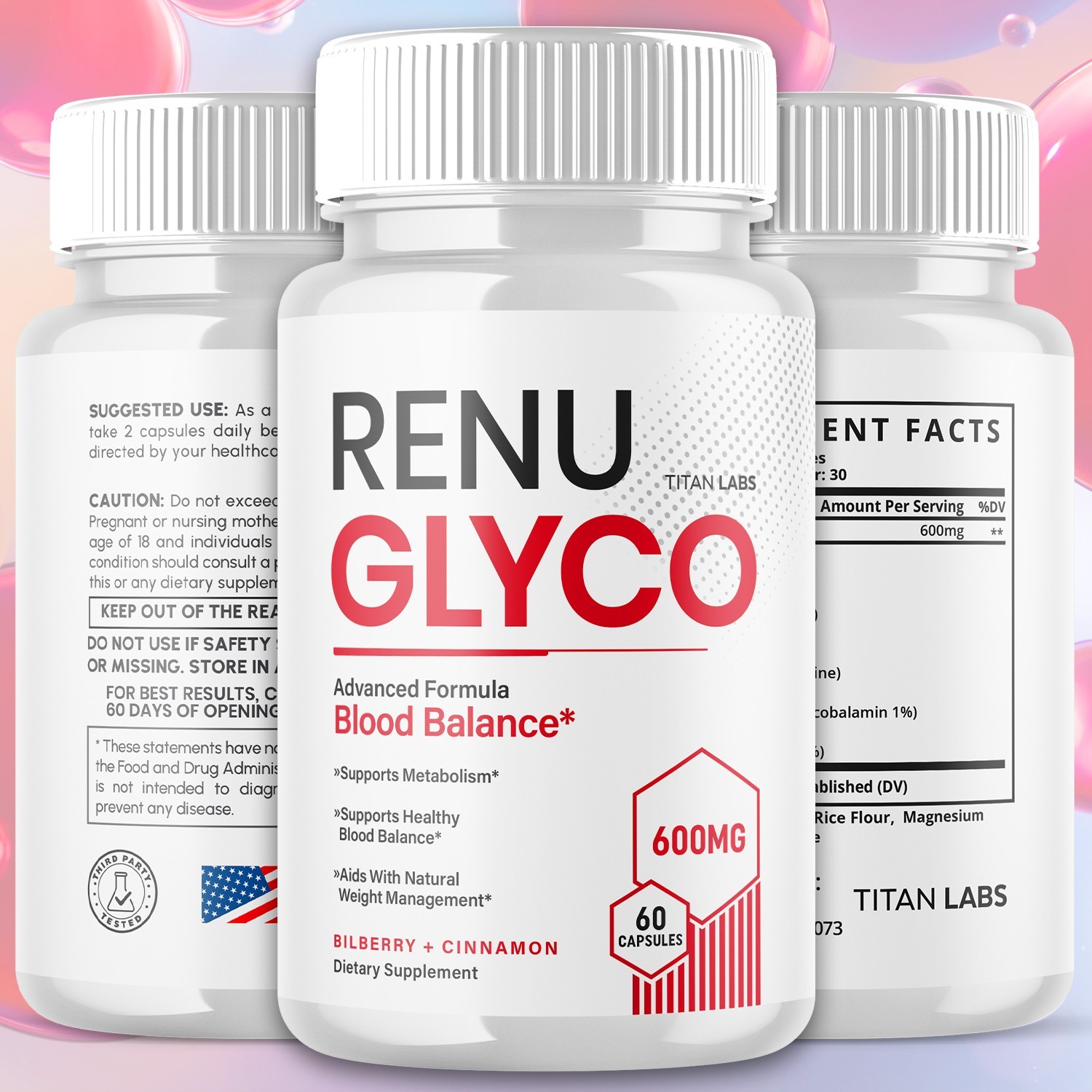 (3 Pack) Renu Glyco Advanced Blood Health Support Supplement RenuGlyco 180 Caps