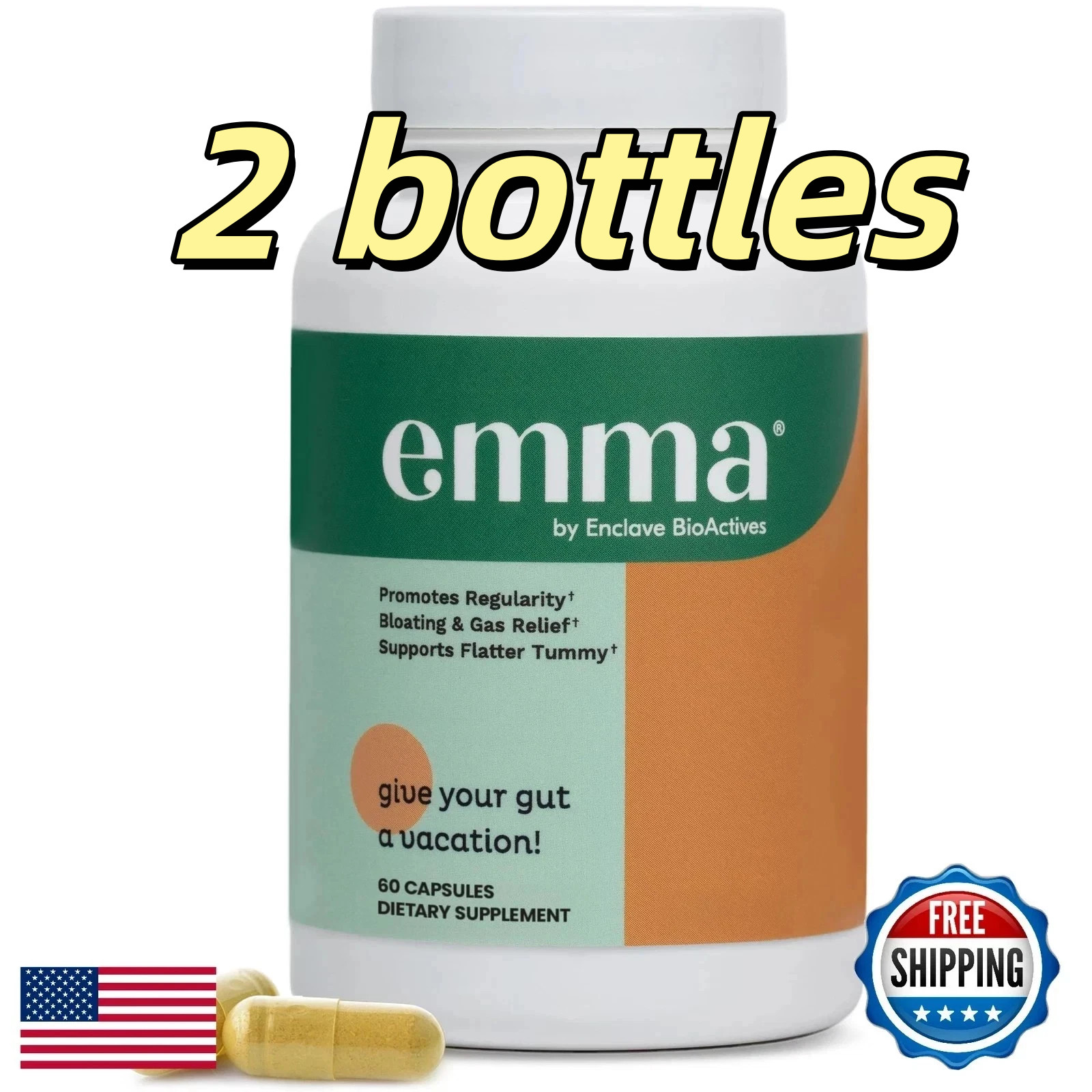 2PCS-NEW Emma Gut Health Supplement for Gas & Bloating Relief,Leaky Gut Repair