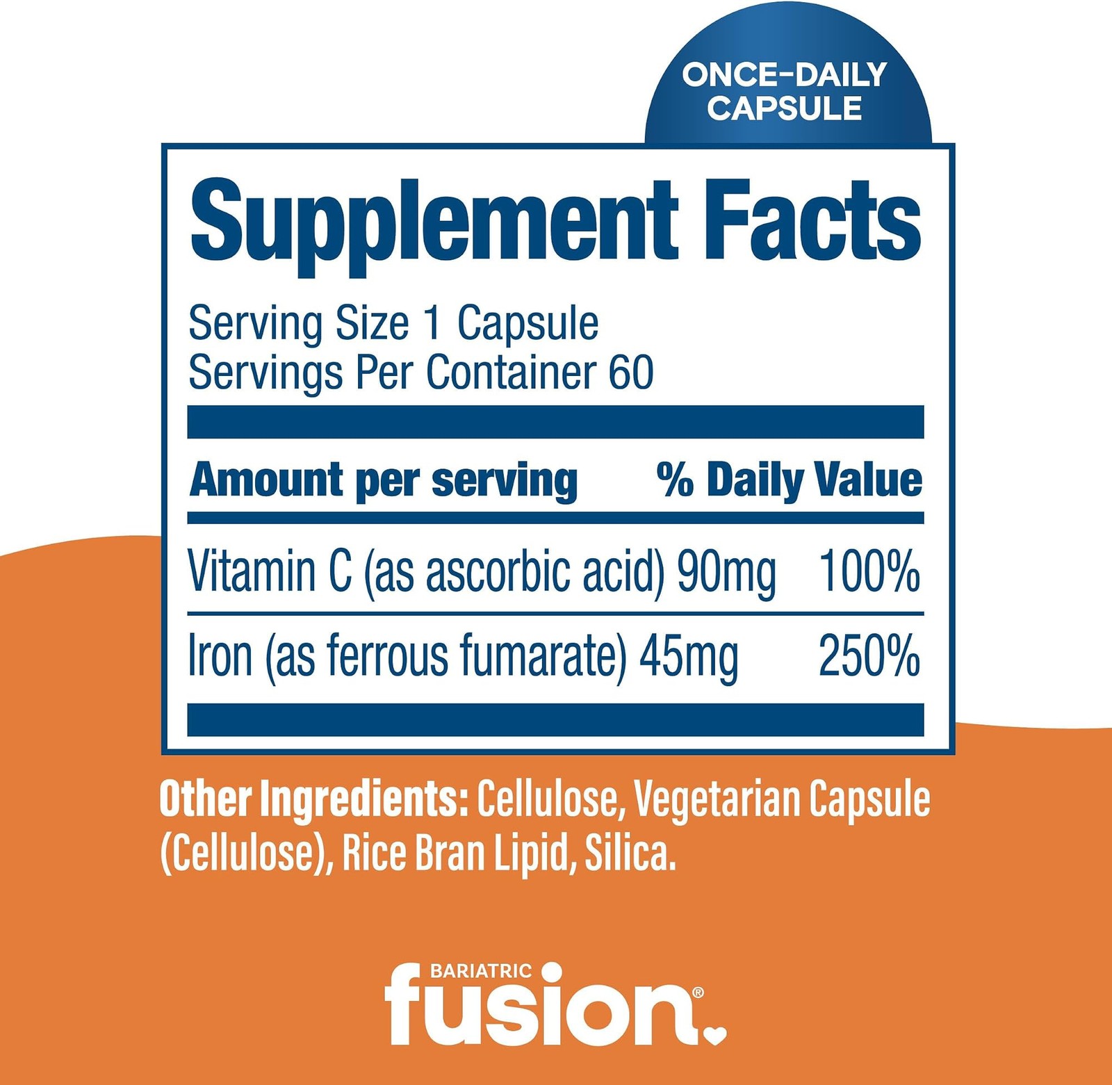 Bariatric Fusion Iron Supplement 45mg with Vitamin C | 1 Per Day | Vitamins f…