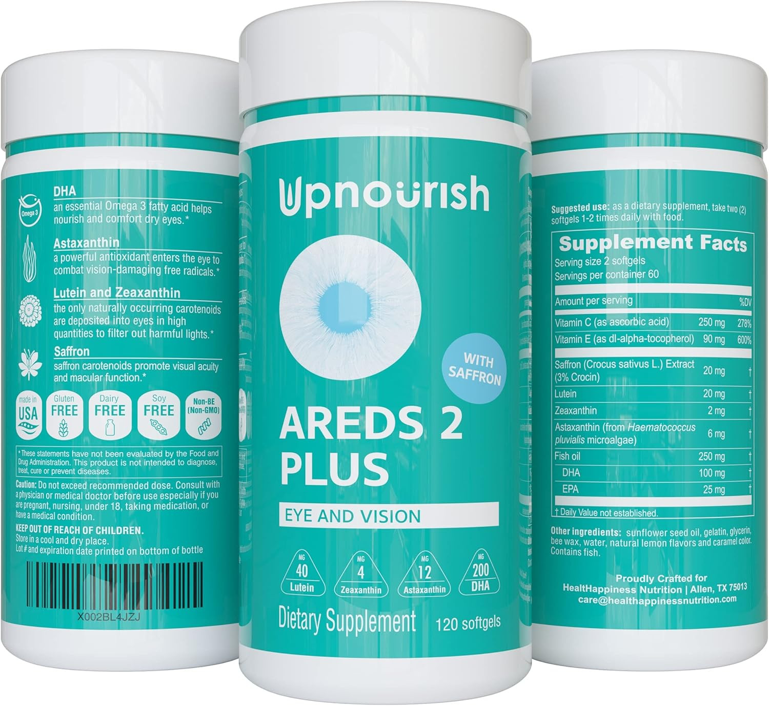 Upnourish AREDS 2+ – Advanced Eye Vitamin Supplement for Macular Health and Dry