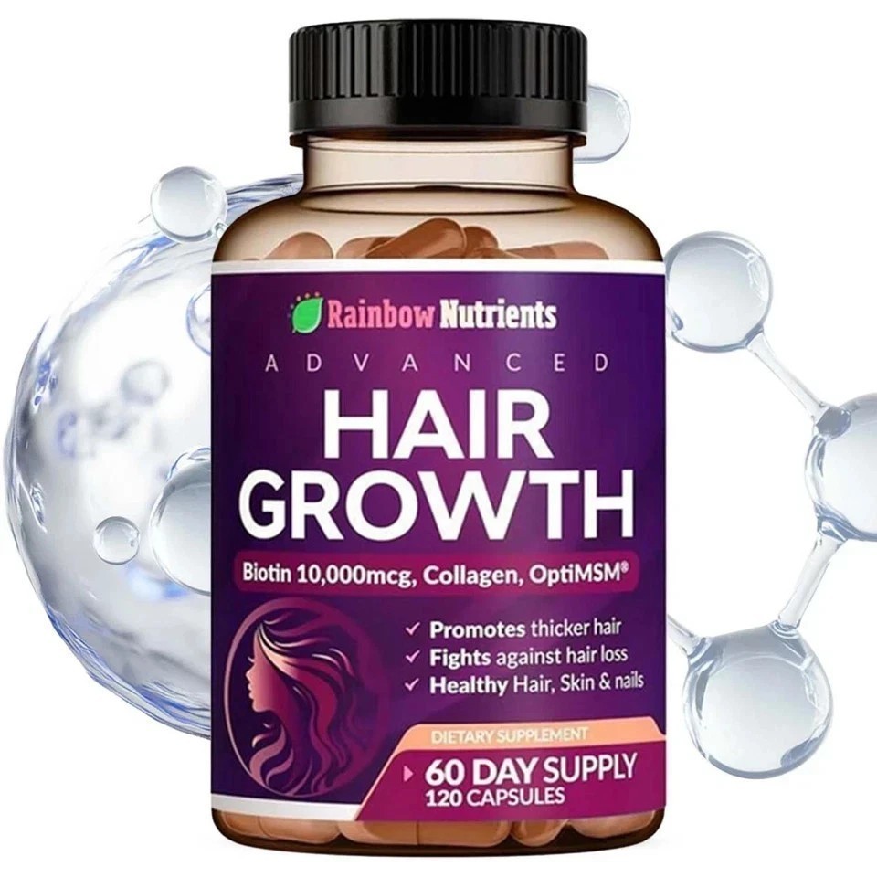 Rainbow Nutrients Hair Growth Vitamins w/ Biotin 10,000mcg &Collagen 120Capsules