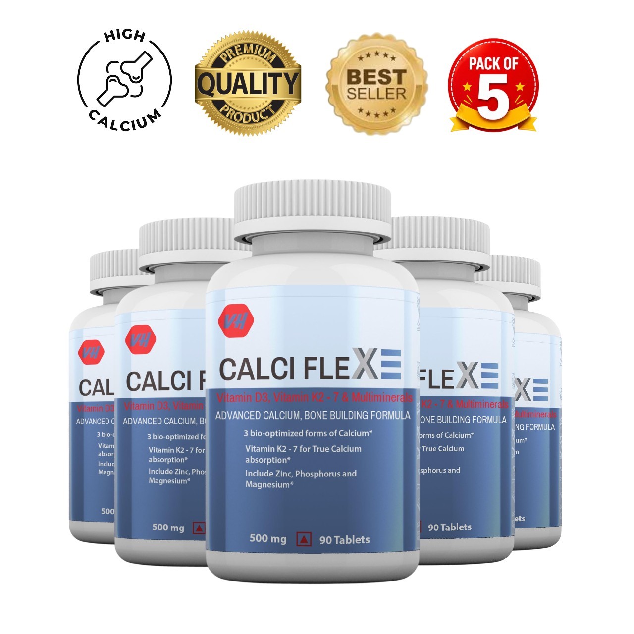 Vitamin.Haat Calciflex Calcium D3 K2 MK7 90 Tabs Pack of 5
